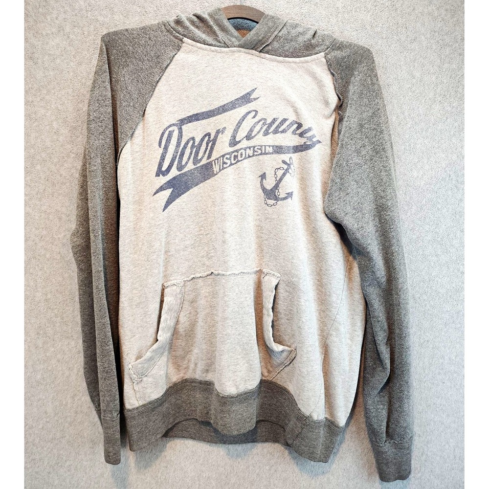 MV Sport Men's M Gray Fleece Cotton Blend Pullover Hoodie Graphic Pockets